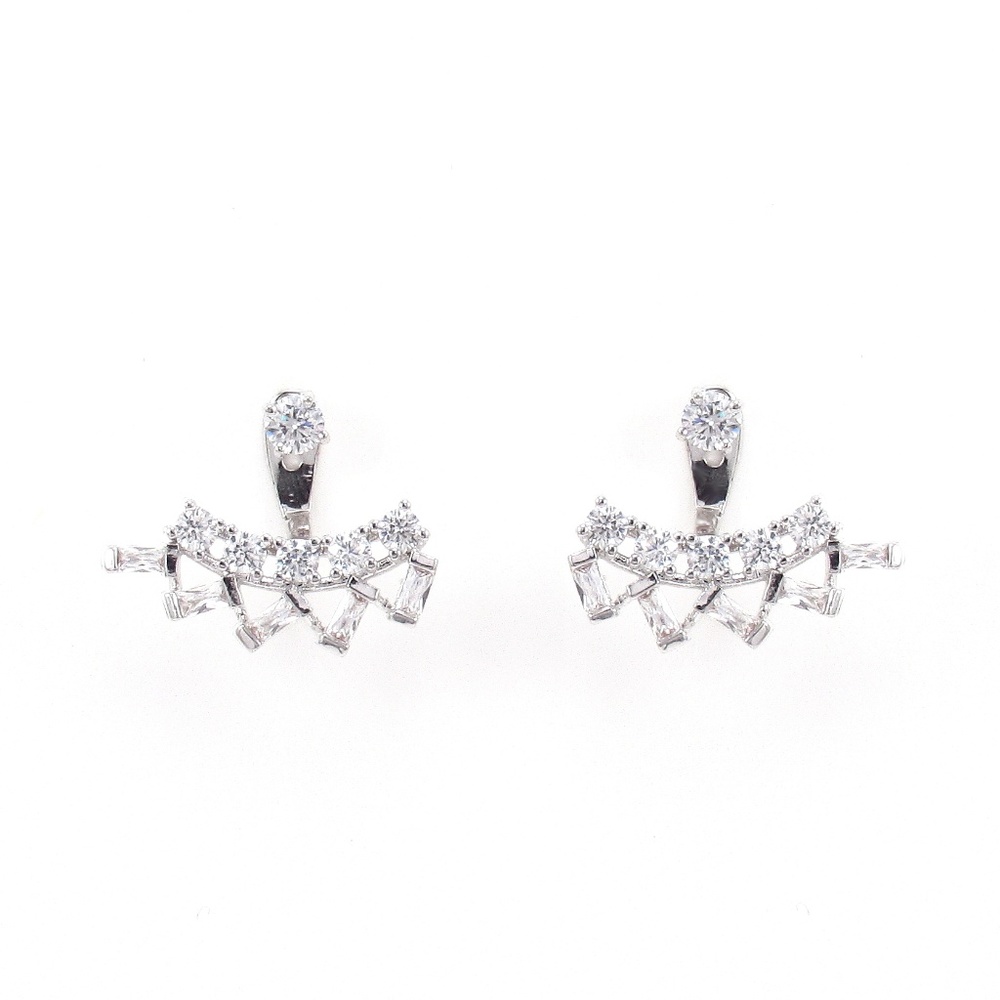 Crystal Pave Ear Jacket Earrings White Gold CZ
